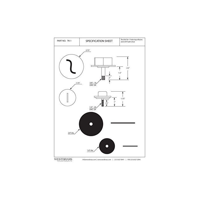 Westbrass 1-Hole Waste & Overflow Test Kit, TK-1