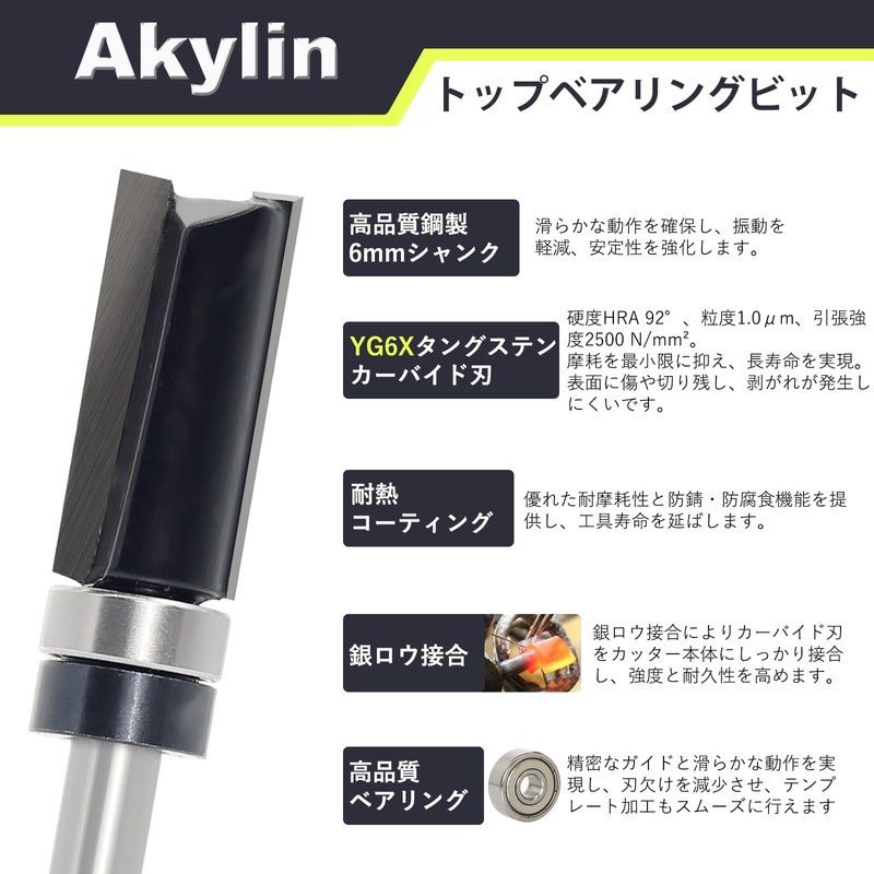 Akylin 9 Piece Trimmer Bit Set, 0.2 inch (6 mm)