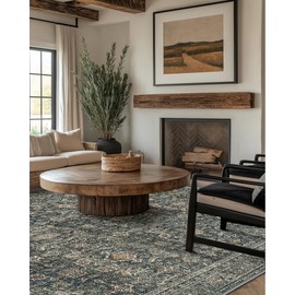 BESBLEE 9X12 Area Rugs Machine Washable Runner Rugs for Living Room Bedroom Hallway, Non Slip Indoor Soft Accent Distressed Boho Vintage Print Lightweight Thin Low Pile Carpet, Deep