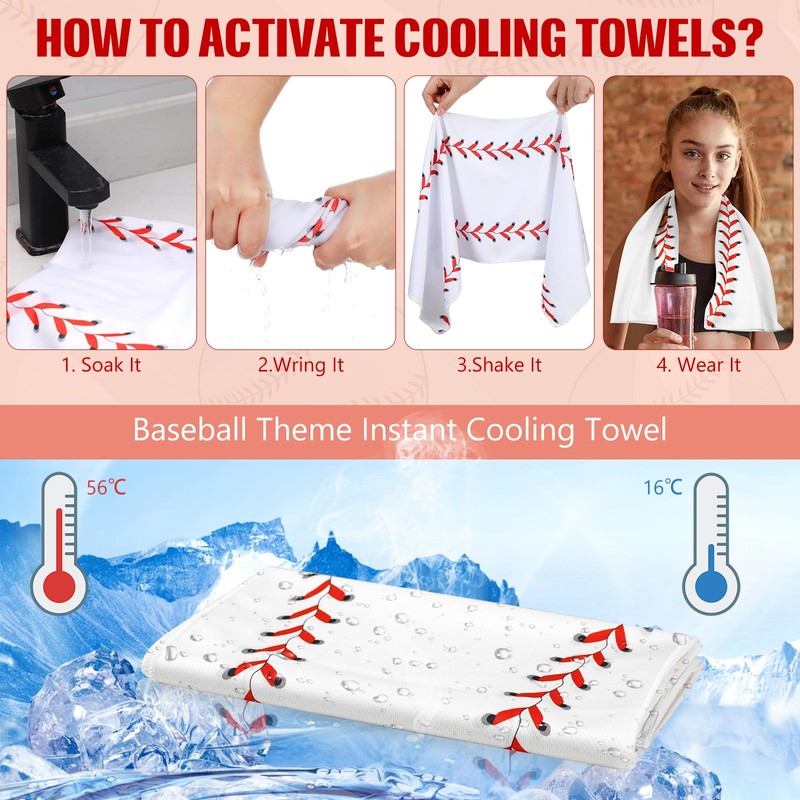 12 Pack Baseball Cooling Towels, Baseball Ice Towels for Neck,