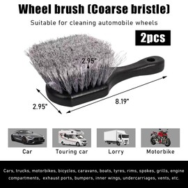 Ohleats 2PCS Wheel & Tire Brush for Car Rim, Soft Cleaning Bristle Releases Dirt and Road Grime, Multipurpose Detailing Brush with Short Handle for Easy Scrubbing, Car Accessories