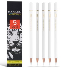 MARKART Professional White Charcoal Pencils Set, 5 Pieces Sketch Highlight Charcoal Pencils for Drawing, Sketching, Shading, Blending, White Chalk Pencils for Beginners & Artists