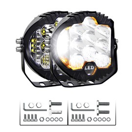 HEVIUOMS 5 Inch LED Light Pods, 172W 30000LM Side Shooter Round Light Bar with Amber DRL, 270° Wide Range White/Amber Fog Light Hyper Spot Beam Offroad Driving Lights for Car Truck, 2 Pack