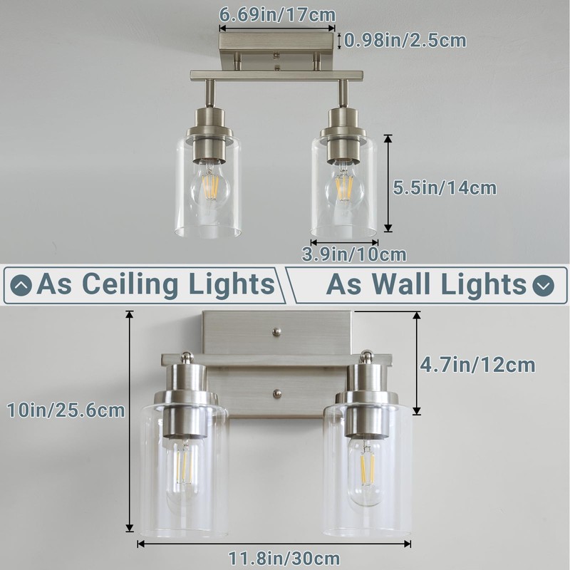 LOUSACE 2 Light Brushed Nickel Bathroom Vanity Track Light Fixtures