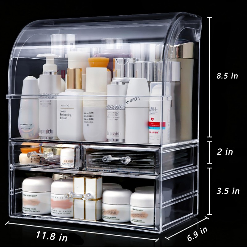 Clear Large Acrylic Makeup Organizer with Lid Cosmetic Storage Drawers