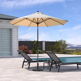 PURPLE LEAF 9' Round Patio Umbrella Outdoor Table Umbrella Aluminum Frame Market Umbrella Sun Umbrella with 8 Sturdy Ribs & Tilt for Garden Deck Lawn & Pool Beige