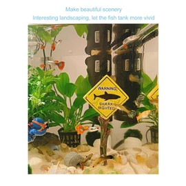 GLOGLOW Aquarium Shark Warning Sign, Fish Tank Warning Sign Resin Landscape Decoration for Small Medium Betta Fish Tank 5.7x2.2x1.4in
