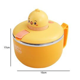 LUPATDY Ramen Bowl with Lid, Instant Noodle Bowl 1200 ml, Portable Stainless Steel Pasta Bowl with Timer and Ventilation Hole, Bowl for Pasta, Bento Lunch (Chicks)