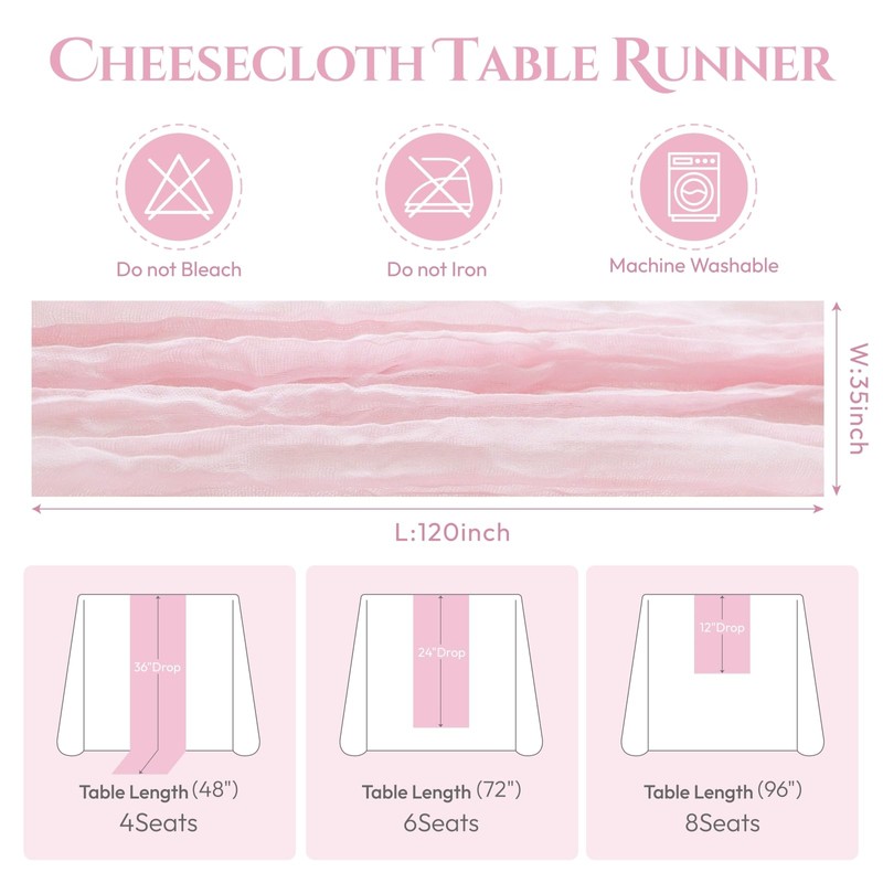Sioloc 5 Pack Light Pink Cheesecloth Table Runner Spring Decor