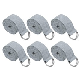 PATIKIL Yoga Strap for Stretching 8 Feet, 6Pcs Cotton Yoga Belt with Adjustable Metal D-Ring Buckle Stretch Bands for Fitness Pilates, Light Grey