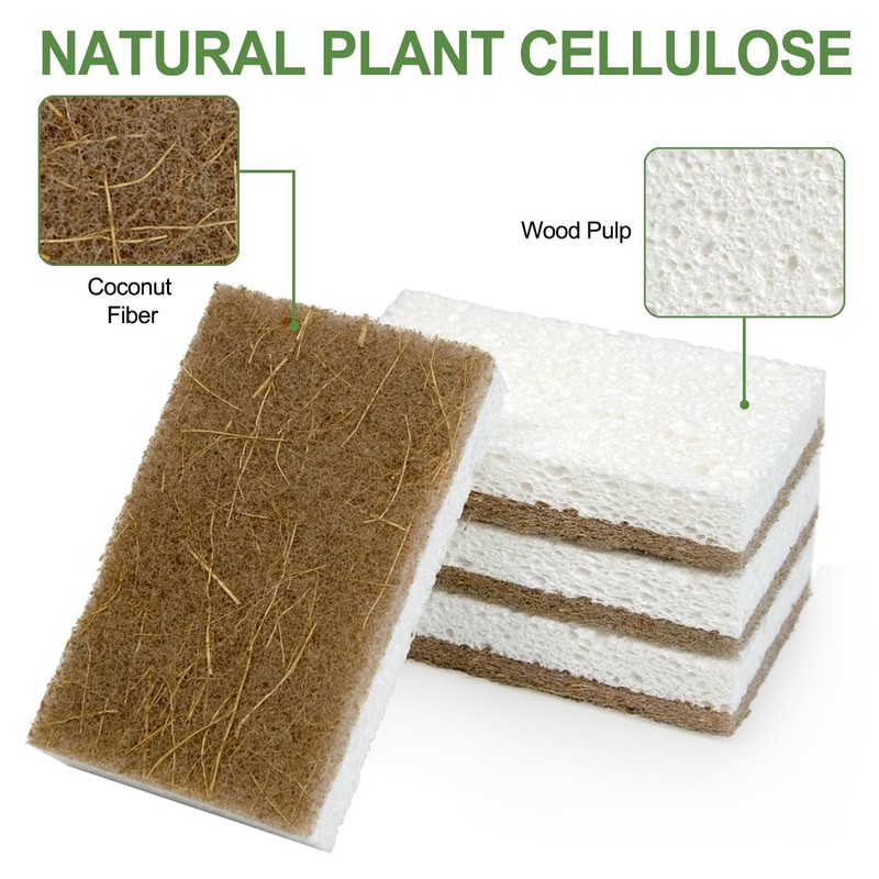 CELOX 6 Pack Coconut Fiber Biodegradable Sponges, Non Scratch Kitchen