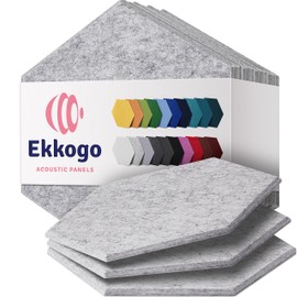 Ekkogo Acoustic Panels 12-Pack Soundproof Wall Panels 14"X12.1"X0.4" Sound Panels High Density Sound Dampening Panels - [Smoky White Hexagon]