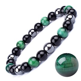 Tiger's Eye Bracelets，CLASS A QUALITY，Tiger's Eye And Obsidian Magnet Bracelets, Sunshine, Self-Confidence, Release Anxiety (Grade A, Green Tiger Eye Bracelet,10MM(7.8"))