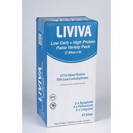LIVIVA High Protein Low Carb KETO Pasta Variety Value Pack (Case of 6: 2 X Linguine, 2 X Spaghetti, 2 X Fettuccine), 371% more Protein, 70% Less Carbs - Made with Pea Protein, Mulberry Leaf and Konjac