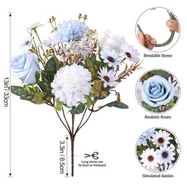 MEIVINES Fiori artificiali di rosa artificiali, in seta, 4 mazzi di rose finte, bouquet di margherite per matrimoni, feste, centrotavola, composizione floreale, decorazione per la casa e la cucina