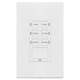 TG 30 Minute No Neutral Wire Countdown Timer Switch, 1-5-10-15-20-30 Min, for Bathroom Fans, Heaters, Lights, LED Indicator, 120VAC 800W, UL Listed, Screwless Wall Plate, White
