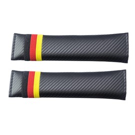 Xotic Tech 2Pcs Car Interior Carbon Fiber Pattern w/Red & Yellow Sport Hash Stripe Germany Flag Stripe Car Trunk Seat Belt Cover Pad Shoulder Cushion