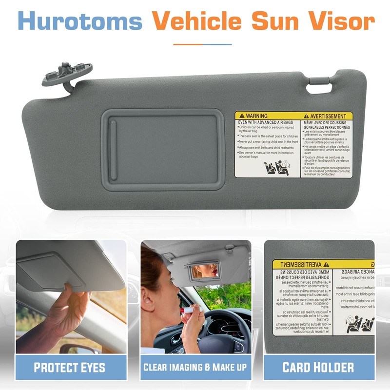 Hurotoms Right Passenger Side Sun Visor Without Light for Toyota
