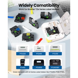 Label Maker Tape Replacement for Brother PT-D200 1280 2040 1750 1090 1180 1880 1890 Label Maker Refills TZe TZ Tape 12mm 0.47 Inch Laminated Compatible with Brother P Touch Colored Labels, 5 Pack