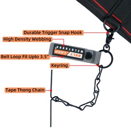 MELOTOUGH Tape Thong for Tool Belt Waist Electrical Tape Strap Chain with Keyring and trigger snap hook for Belt (Grey Color, 2)