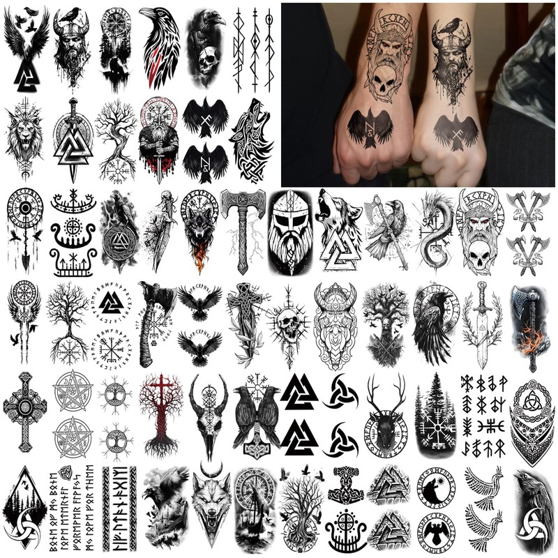 Viking Temporary Tattoos for Adults, 77 Sheets Viking Fake Tattoos