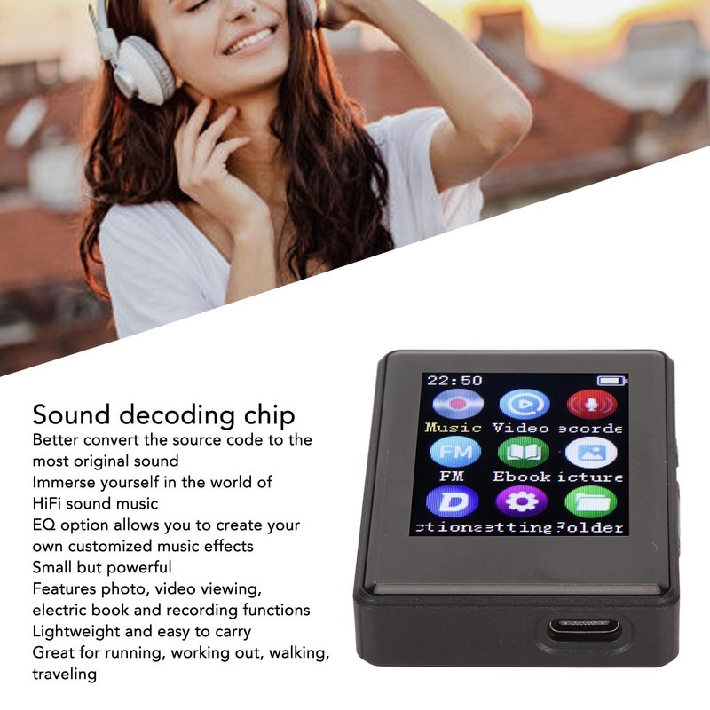 MP3 Player Bluetooth 5.0 1.77 Inch Screen HiFi Recording Electric