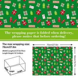 AnyDesign 12 Sheet Christmas Wrapping Paper Red Green Xmas Gift Wrap Paper for DIY Crafts Gift Packing, 19.7 x 27.6 Inch, Folded Flat