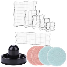 BAOFALI 11Pcs/Set 6 Acrylic Blocks Clear Stamp Block with Grid with 1 Pressing Stamping Tool 4 Stamp Scrubber Set Stamping Tools for Scrapbooking Crafts Card Making, Assorted Sizes Tool Set