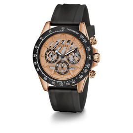GUESS Mens 44mm Watch - Black Strap Black Dial Two-Tone Case