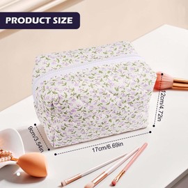Floral Quilted Cosmetic Bag Cosmetic Bag Flowers Makeup Bag Cosmetic Bag with Zipper Make Up Bag for Makeup Brushes and Beauty Tools (Purple), purple, 1