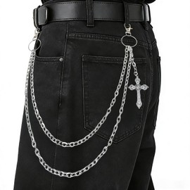 loghohu Wallet Chain Pants Chain for Women Men Double Cross Pocket Chains with 2 Keyrings Punk Trousers Jeans Chains Biker Heavy Duty Chain Keychain Goth Accessories
