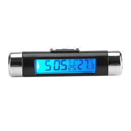 Car Clock Thermometer, Digital Car LCD Thermometer with Backlight, Watch Monitor, Clip On Truck Car (Blue Background)
