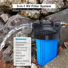Hansing RV Water Filter System, Anti-Clog Inline Water Filter for 25K Gallons with One-Piece 5-Stage Filtration, Removes Sediments, Chlorine, VOCs, Heavy Metals, Bad Taste, Odor, and More