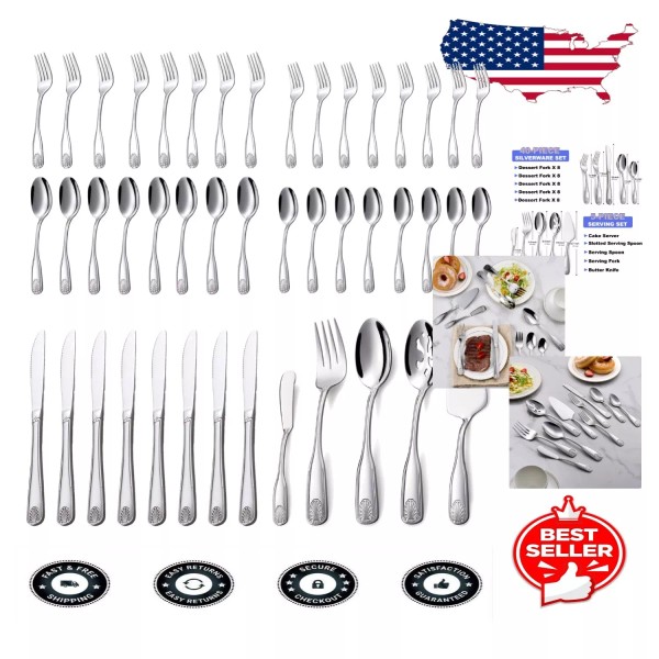 Unbranded Charming Shell Pattern Silverware Set - 45-Piece for Effortless