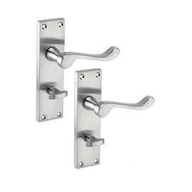 Haven Heritage Door Handle Victorian Scroll Bath Lock Satin Nickle