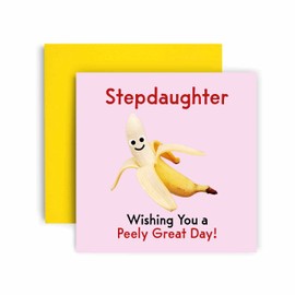 Huxters Birthday Cards for Women – Peely Great Banana Step-Daughter Happy Birthday Card for Birthday, Sister Birthday Card with Lovely Pink Envelope – Funny Birthday Card (Step Daughter)