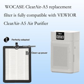 WOCASE 3 Packs ClearAir A5 Replacement Filter Compatible with Vewior ClearAir-A5 Air Cleaner Purifier,3-in-1 Filter of H13 True HEPA + Activated Carbon Filter + Pre-Filter