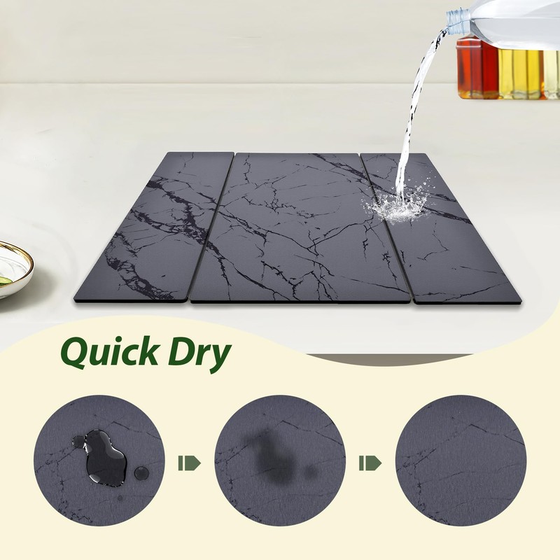 Large Stone Drying Mat for Kitchen Counter, 24"x16" Collapsible Quick