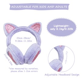 SUGSHYN Ear Warmers Children's Earmuffs Made of Soft Plush Girls Winter Windproof and Warm Ear Muffs with Cat Ears for Outdoor Use Cold (Pink), Purple