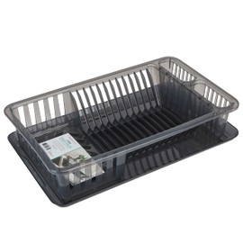 Kitchen Details Medium Dish Rack with Tray | Plastic | Dimensions: 18.11" x 11.02" x 3.45" | 12 Plate | Kitchen Accessories | Cutlery Basket | Grey | Sink Accessories