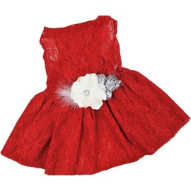 Christmas Dog Dress, Holiday Dog Dress, Red Lace Dog Dress, Christmas Dog Clothes, Fits Dogs XS to 5XL (Small 7-10lbs)
