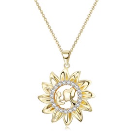Sllaiss S925 Sterling Silver Mother Necklace Cubic Zirconia Mother Sun Pendent Necklace Jewelry Mother's Day Gifts for Mum (B: Gold Tone)