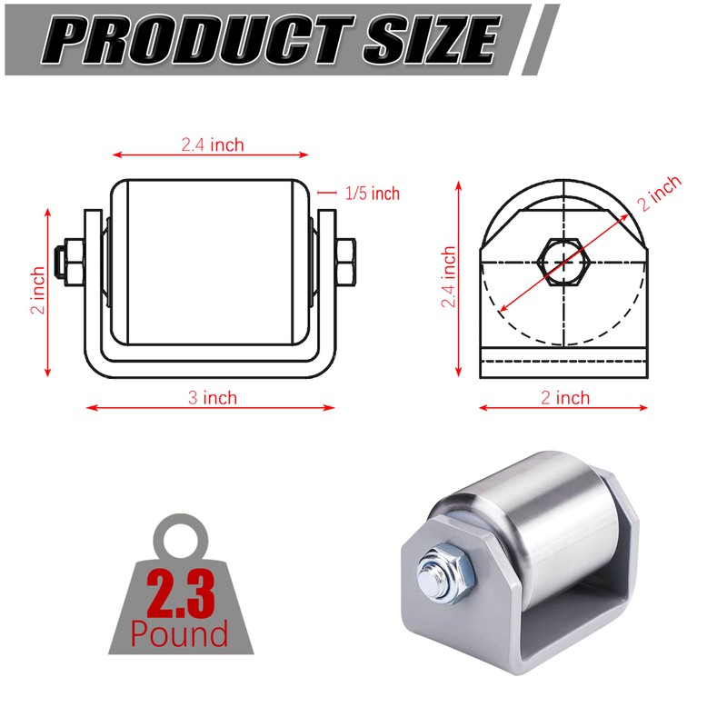 2.4" Heavy Duty Roller Weld-On Trailer Rollers (4-Pack) - Skid-Proof