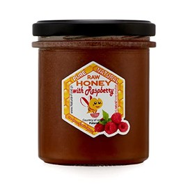 NATURAL FOOD Honig mit Zusatz von Gefriergetrockneten Früchten - für Desserts Süßspeisen Aromatisierte Tees Backwaren - Reiches Aroma und Geschmack - Gewicht 430 g - mit Himbeeren