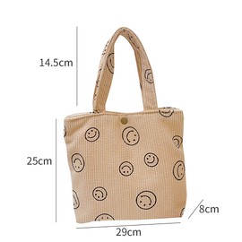 ICOCCI - Bolso pequeño de mano con cara sonriente, bolsa de mano de pana para mujer, bonita bolsa de mano estética y reutilizable para comestibles, Smiley Face Apricot Yellow, Small