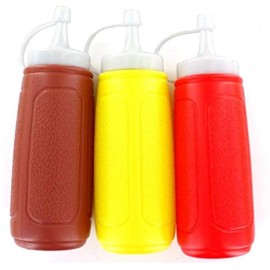 Mustard 3pc Picnic Condiment 8 oz Squeeze Dispenser Bottles - Ketchup Mustard BBQ Sauce