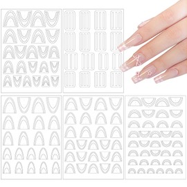 XEAOHESY 5 Sheets French Tip Nail Stickers French Tip Guide Hollow Grid Pattern Nail Stencils Decals Self-Adhesive Smile Lines Nails Guides Tool for Women Girls