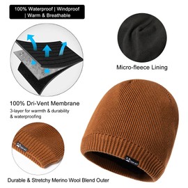XL Men's Women's Oversize Winter Brown Wool Beanie Waterproof Fleece Lined Knit Cap Durable Hat for All-Weather Warm Rain X-Large Extra Large Big Head