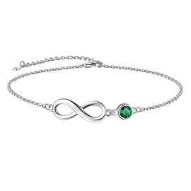 Suplight Womens Anklet Summer Beach Jewelry Green Emerald May Birthstone Infinity Anklet for Women Sterling Silver