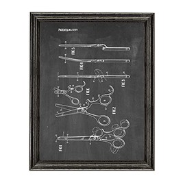 Hair Cutting Scissors Patent Art Chalkboard Print in a Black Wood Frame (8.5" x 11") M13675